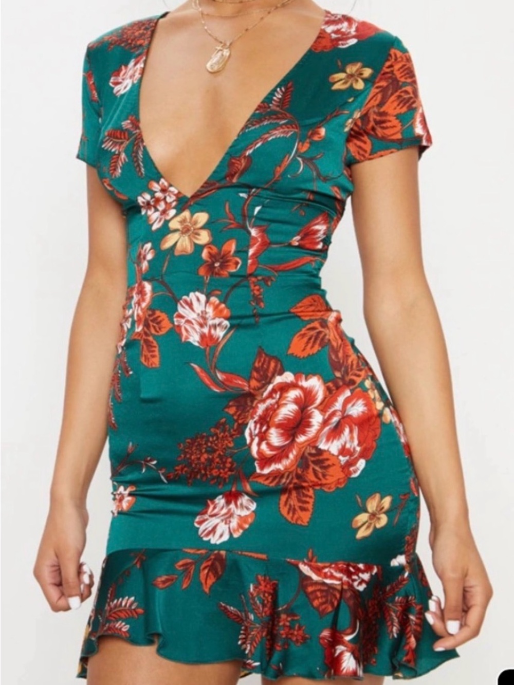 PrettyLittleThing Floral Corset Back V-Neck Mini Dress